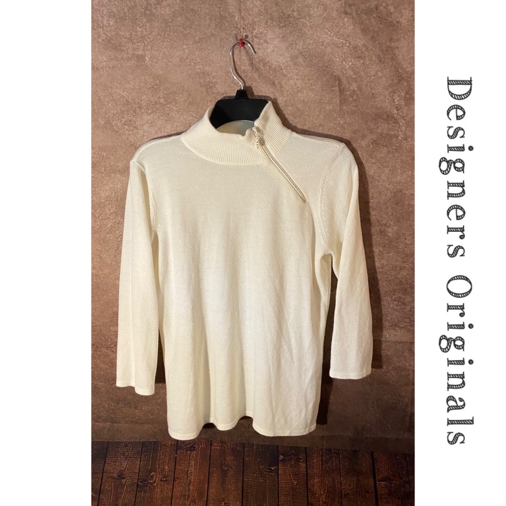 Designers Originals Luxelon beige zipper accent pullover sweater-size medium-EUC